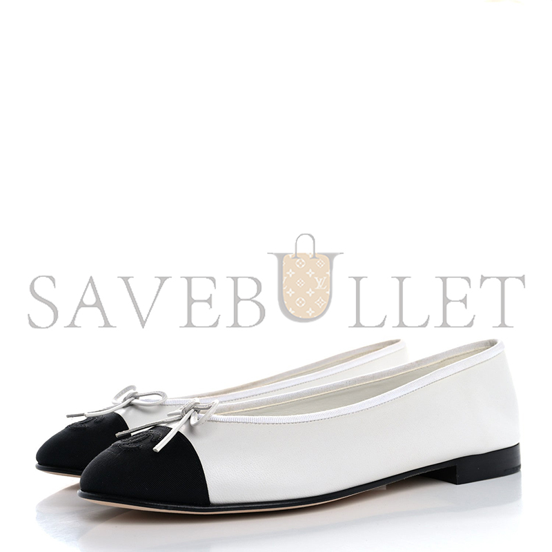 Ch**el lambskin cap toe cc ballerina flats white black